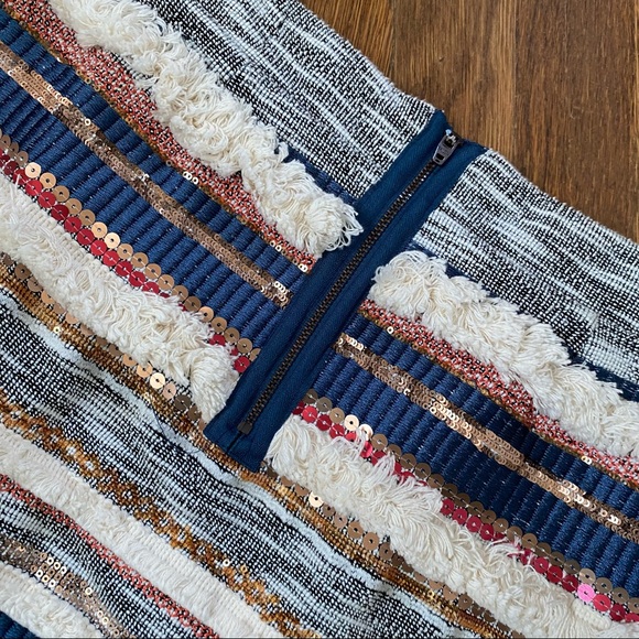 Anthropologie Moulinette Soeurs Erine Beaded Fringe Sequin Stripe A-Line Skirt - Picture 7 of 8